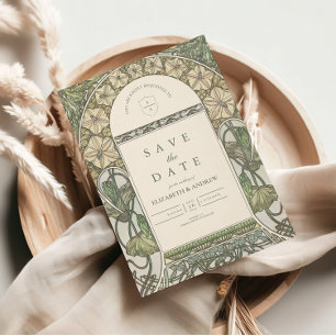 Blumen Art Nouveau Grün Hochzeit Save The Date