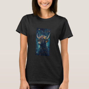 Blumen Astrologie Kunst Natur Tier Rustikal Highla T-Shirt