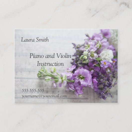 Blumen auf alter Musikgeschäftskarte Visitenkarte (Vorderseite)
