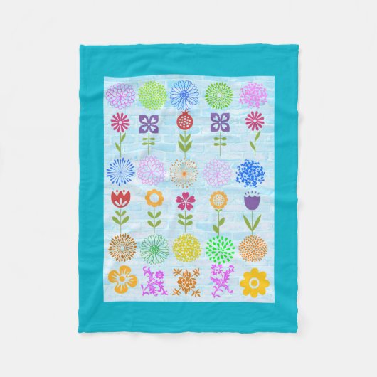 Blumen auf Blau Fleecedecke (Vorderseite)