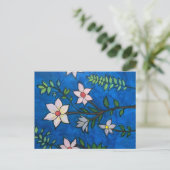 Blumen auf blauer Postkarte (Stehend Vorderseite)