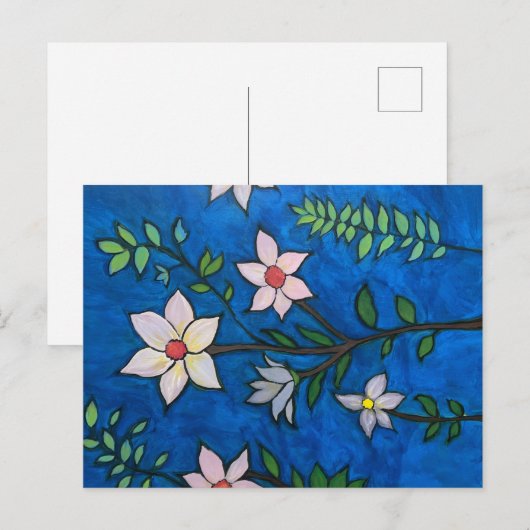Blumen auf blauer Postkarte (Vorne/Hinten)