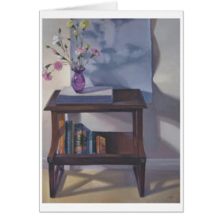 Blumen auf dem Bücherschrank, feine Kunst-Karte