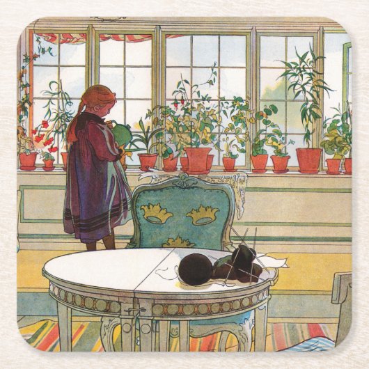 Blumen auf dem Windowsill durch Karl Larsson Rechteckiger Pappuntersetzer (Vorderseite)
