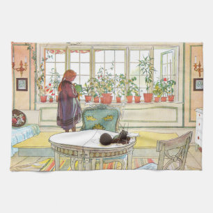Blumen auf der Fensterbank Carl Larsson Schwedisch Geschirrtuch