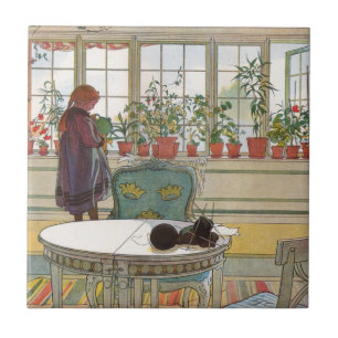 Blumen auf der Fensterbank von Carl Larsson Fliese