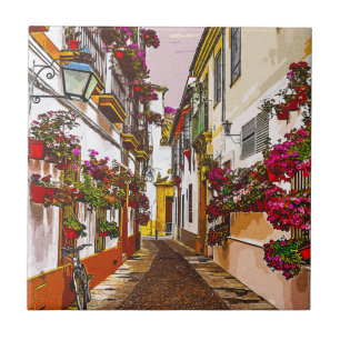 Blumen auf der Straße. Cordoba, Andalusien, Spanie Fliese