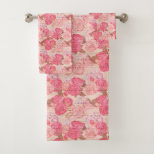 Blumen auf Holz Trendy Popular Elegante Vintag Badhandtuch Set