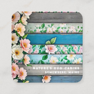 *~*  Blumen auf Pastellholz AP49 - Distressed QR Quadratische Visitenkarte