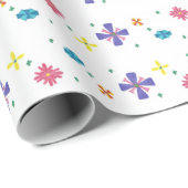 Blumen auf scharfer weißer Geschenk-Verpackung Geschenkpapier (Rolleneckpunkt)