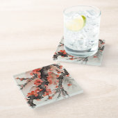 Blumen auf Schwarz Glasuntersetzer (Schrägansicht)