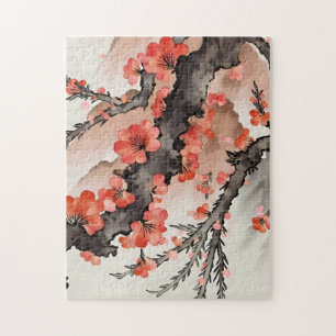 Blumen auf Schwarz Puzzle