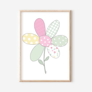 Blumen auf weißem Hintergrund Quilt-Kunst-Druck-Se Poster