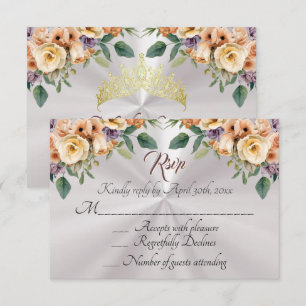Blumen auf weißer Perle Quinceanera RSVP Karte