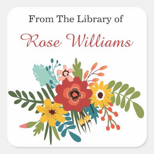 Blumen aus der Bibliothek des Buchzeichens Quadratischer Aufkleber (Vorderseite)