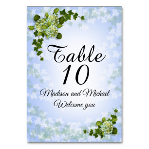 Blumen aus der Tischkarte Hydrangeas Tischnummer