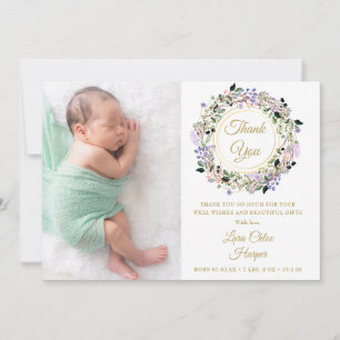 Blumen-Baby-2-Foto-Gold-Dankeschön-Geburt Ankündigung