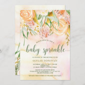 Blumen| Baby des pfirsichfarbenen Einladung (Vorne/Hinten)