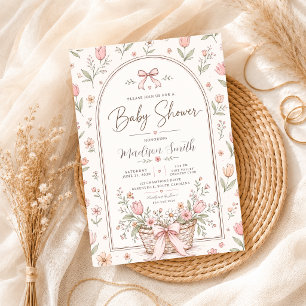 Blumen-Baby-Party Rosa Baby Mädchen Eleganter Gart Einladung