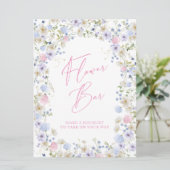 Blumen Bar Blumenrosa Brautparty Tafelzeichen Einladung (Stehend Vorderseite)