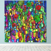 Blumen-Baum im Häusermeer. Leinwanddruck (Insitu (Holzboden))