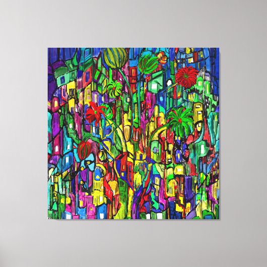 Blumen-Baum im Häusermeer. Leinwanddruck (Vorderseite)