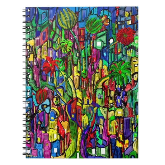 Blumen-Baum im Häusermeer. Notizblock (Vorderseite)