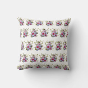 Blumen & Bienen Digitale Zeichnung, rosa Stockrose Kissen