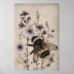 Blumen-Bienen-Druck, Dark Academia-Wandkunst Poster