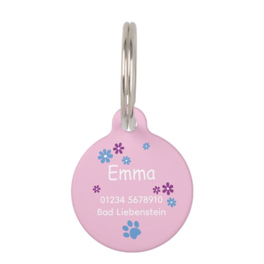 Blumen blau lila | rosa Hundemarke Haustiermarke (Rückseite)