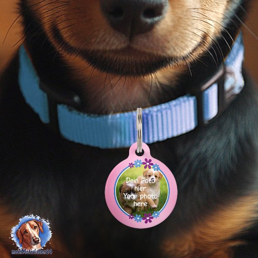 Blumen blau lila | rosa Hundemarke Haustiermarke