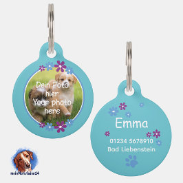 Blumen blau lila | türkis Hundemarke  Haustiermarke