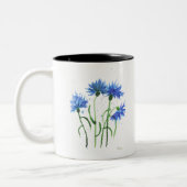 Blumen blauen Blumen Aquarell rustikal modern Zweifarbige Tasse (Links)