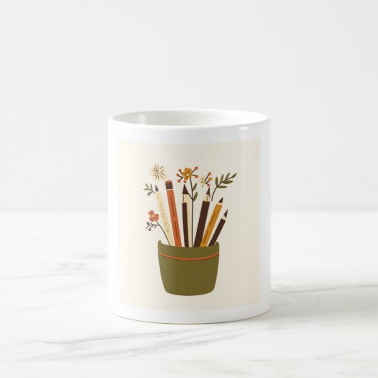Blumen Bleistift Topf Ästhetischer Becher Kaffeetasse (Mittel)