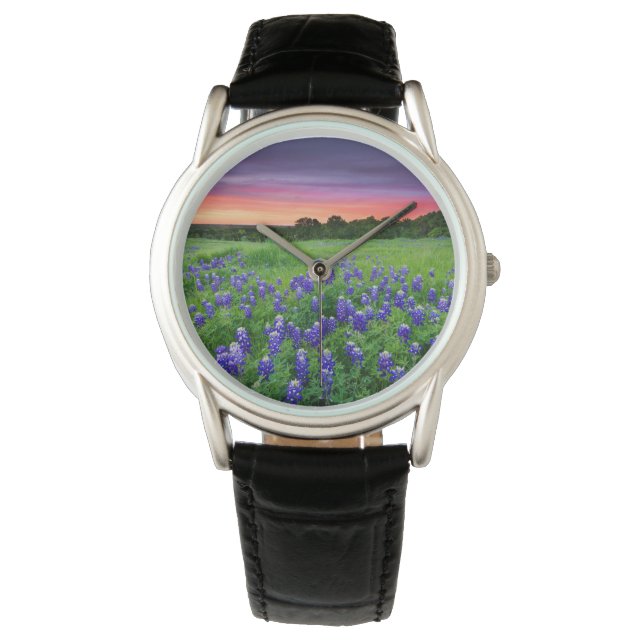 Blumen | Bluebonnets bei Sunset Texas Armbanduhr (Vorderseite)