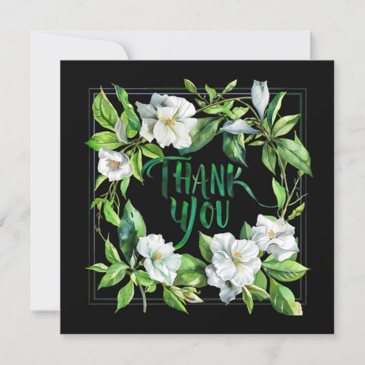 Blumen blühen schwarze Dankeskarten Dankeskarte (Vorderseite)