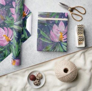Blumen blühen violette Aquarellkunst Geschenkpapier