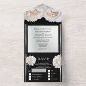 Blumen-Blume-Hochzeit in Schwarz-Silber All In One Einladung (Innen Boden)