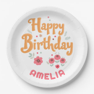Blumen Blumen Alles Gute zum Geburtstag Handletter Pappteller
