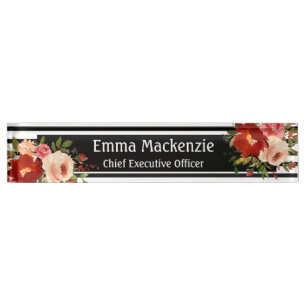 Blumen Blumen Schwarz und Weiß Namensplakette