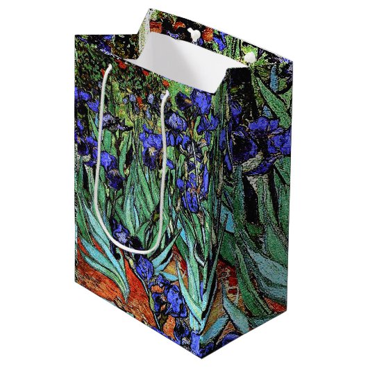 Blumen-Blumengeschenk-Tasche Vans Goghs Irises Mittlere Geschenktüte (Vorderseite Schrägansicht)