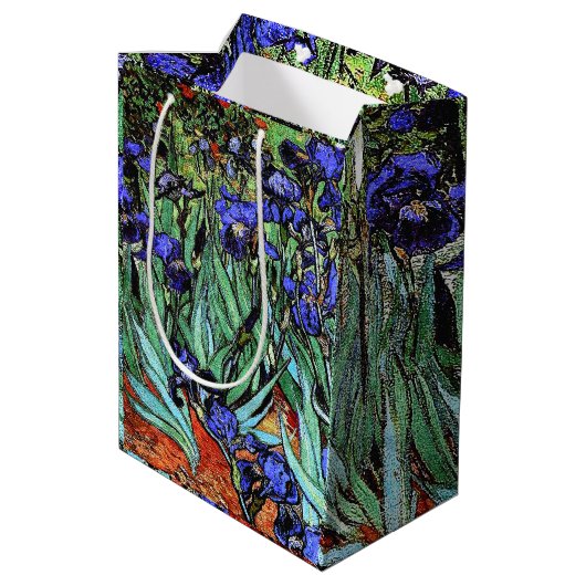 Blumen-Blumengeschenk-Tasche Vans Goghs Irises Mittlere Geschenktüte (Rückseite Schrägansicht)