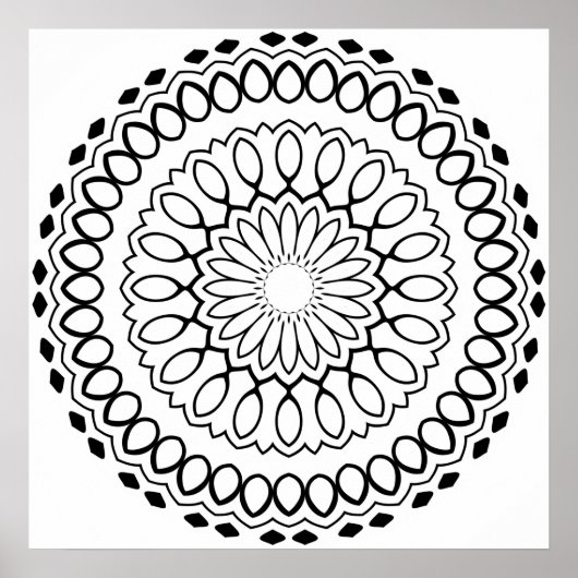 Blumen-Blüten-Mandala-Malvorlage mit fetten Ringen Poster (Vorne)