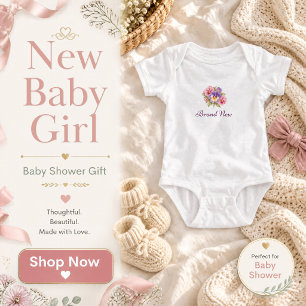 Blumen-Body für Baby Mädchen Neu und Geliebt Strampler