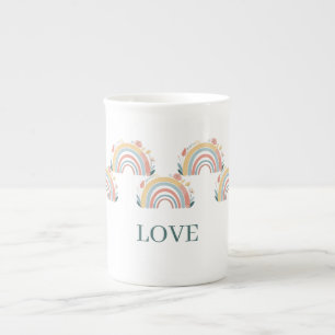 Blumen-Boho-Regenbogen-Bone-China-Tasse Porzellantasse
