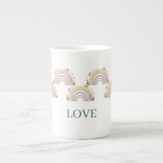 Blumen-Boho-Regenbogen-Bone-China-Tasse Porzellantasse