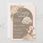 Blumen Boho Teddy Bärenballons Einladung (Vorderseite)