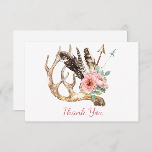 Blumen Boho und Geweih danken Ihnen zu kardieren Einladung (Vorne/Hinten)