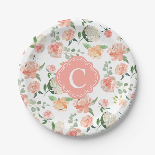 Blumen-Botanikdruck mit Ihrem Monogramm Pappteller (Vorderseite)