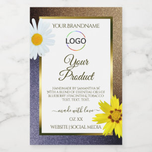 Blumen Braun Blau Glitter Weiß Produkt Etikett Log